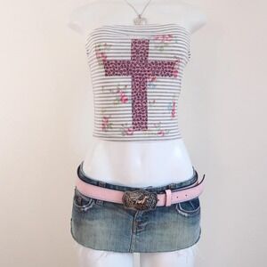 y2k tube top striped leopard cross bandeau mcbling baby tee